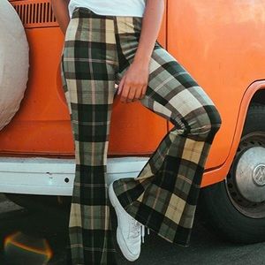 Green plaid flair pants